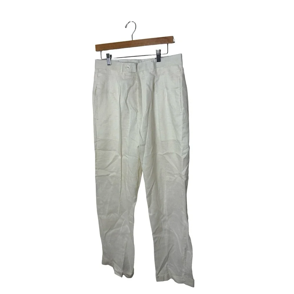 DANIEL ELLISSA 100% Linen Dress Pants pleated Cuffed Ivory 32x32 NEW